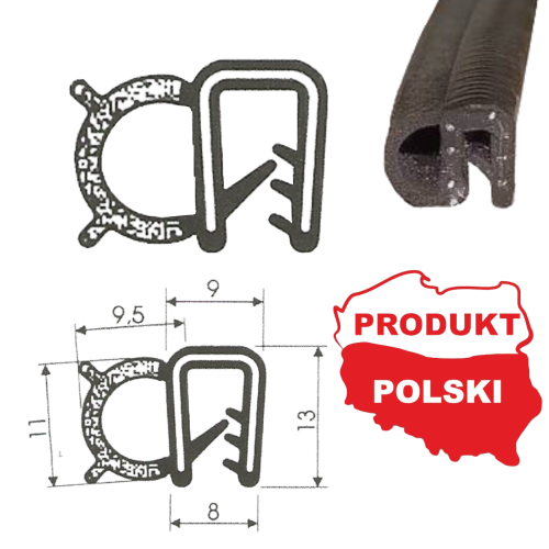 Uszczelka krawędziowa T-57 osłona rantu krawędzi blachy szyby o grubości 2 do 4 mm z balonikiem uszczellniającym z boku. Producent Stomil Sanok. Dystrybucja ORION GDYNIA