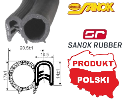 Czarna uszczelka drzwi bocznych T-7. Uszczelka osłona krawędzi z balonikiem bocznym i spiralą zaciskową zalaną gumą.   Polonez Duży Fiat 125 p FSO i inne. Znajduje zastosowanie również jako osłona krawędzi. Producent Stomil Sanok. Dystrybucja ORION GDYNIA