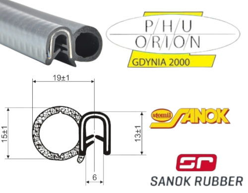 USZCZELKA SAMOCHODOWA T-10 OSŁONA KRAWĘDZI NA RANT DRZWI SAMOCHODOWYCH O GRUBOŚCI DO 6 MM Z BALONEM AMORTYZATOREM BOCZNYM PRODUCENT STOMIL SANOK DYSTRYBUCJA ORION GDYNIA TRÓJMIASTO POMORSKIE HUTNICZA