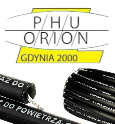 WĄŻ DO SPRĘŻONEGO POWIETRZA I WODY  FI 12,5 MM PN 20 BAR producent Agoma Dystrybutor ORION GDYNIA czarny mocny i elastyczny przewód z gumy